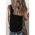 Black Contrast Stitching Exposed Seam Henley Tank Top