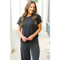 Carbon Grey Exposed Seam Ribbed Tee and Pants Two-piece Outfit