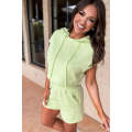 Meadow Mist Green Textured Cropped Hoodie and Shorts Set