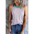 Pink Stripe Round Neck Tank Top