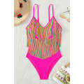 Rose Red Colorful Tassel Hollow-out Spaghetti Strap One Piece Swimsuit