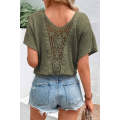 Moss Green Guipure Lace Patch Textured T-shirt