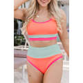 Grapefruit Orange Color Block High Waisted Sexy Bikini Set