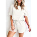 White Casual Textured Tee and Drawstring Shorts Set