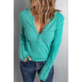 Button-up Ribbed Knit Long Sleeve Top
