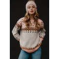 Multicolor Mixed Geometric Detail Raglan Sleeve Sweater