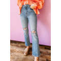 Sky Blue Distressed Ripped Flare Jeans