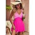 Rose Red Crisscross Straps Tie Back Flared One Piece Swimsuit