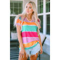 Yellow Striped Color Block V Neck T Shirt
