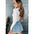 White Long Sleeve Cut-out Floral Bodysuit