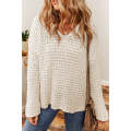 White Hollow-out Crochet V Neck Sweater
