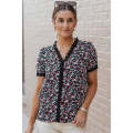 Multicolor Ditsy Floral Lace Trim Casual Blouse