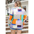 Multicolour Plus Size Mixed Print Buttoned Shirt
