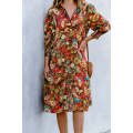 Yellow Paisley Mixed Print Collared 3/4 Sleeve Midi Dress