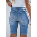 Sky Blue Acid Wash Roll-up Edge Bermuda Short Jeans