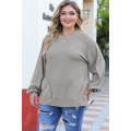 Gray Ribbed Side Pockets Long Sleeve Plus Size Top
