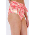 Red Plaid Print Front Tie High Waist Bikini Bottoms