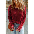 Fiery Red Textured Round Neck Long Sleeve Top