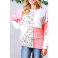 Pink Leopard Two Tone Color Block Exposed Seam Top