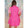 Bonbon Sequined Bubble Sleeve Tiered Ruffled Shirt Dress
