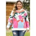 Multicolour Plus Size Floral Drop Shoulder Sweater