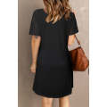 Black Sheer Striped Short Sleeve Flare T-shirt Mini Dress