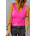 Rose Split Neck Ribbed Knit Tank Top