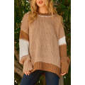 Light French Beige Color Block Contrast Stitch Oversized Sweater
