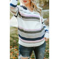 Stripe Plus Size Striped Hooded Knit Sweater