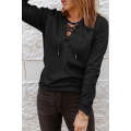 Black Casual Solid Color Lace-up Hoodie