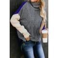 Gray Colorblock Cable Knit Sweater