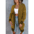Yellow Plaid Knitted Long Open Front Cardigan