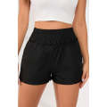 Black Elastic High Waist Side Pockets Shorts