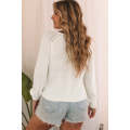 White Long Sleeve Cutout Shoulder Relaxed Sweater