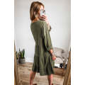 Moss Green Long Sleeve Tiered Crinkled Patchwork Mini Dress