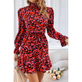 Red Valentines Day Heart Shape Print Long Sleeve Mini Dress