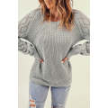Gray Hollow-out Puffy Sleeve Knit Sweater