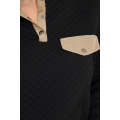 Black Quilted Snaps Stand Neck Sweatshirt with Fake Front Pocket