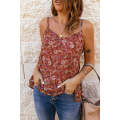 Red Floral Print Loose Spaghetti Strap Cami Top