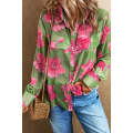 Green Floral Print Pleated Detail Puff Sleeve Shirt