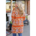 Brown Aztec Geometric Knit Open Front Cardigan