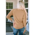 Brown Leopard Cuffs Ribbed Henley Top