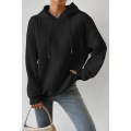 Black Cable Textured Casual Drawstring Hoodie