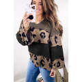 Multicolour Colorblock Patchwork V-Neck Loose Sleeve Knit Top