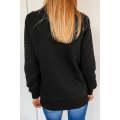 Black Quilted Snaps Stand Neck Sweatshirt with Fake Front Pocket