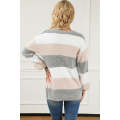 Stripe Color Block Button Front Fuzzy Knit Cardigan