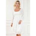 White Jacquard Square Neck Bubble Sleeve Dress