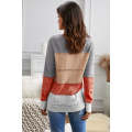Gray Accent Knitted Color Block Long Sleeve Crew Neck Sweater