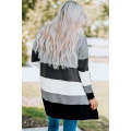 Gray Open Front Colorblock Cardigan with Pockets