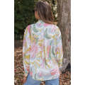 Multicolor Abstract Printed Turn-Down Collar Loose Shirt